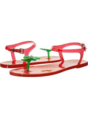 KATY PERRY GELI PVC Red Jelly Palm Tree Accent Ankle Strap Sandals 7